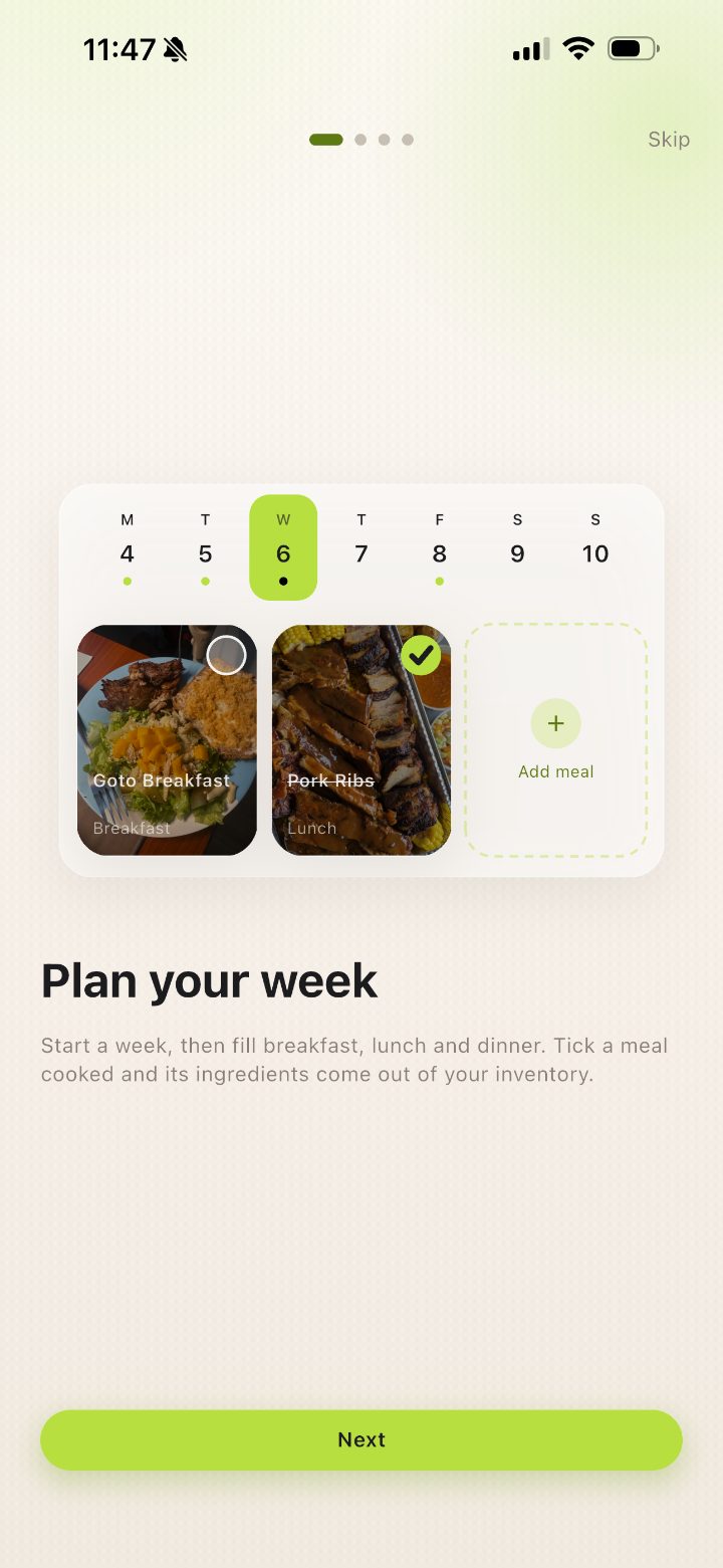 Plan your week screen