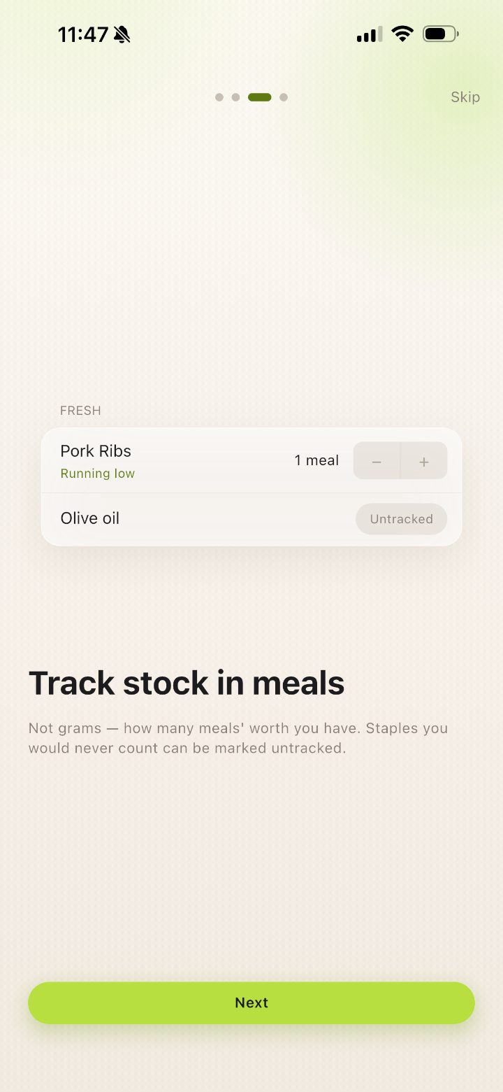 Track stock in meals screen