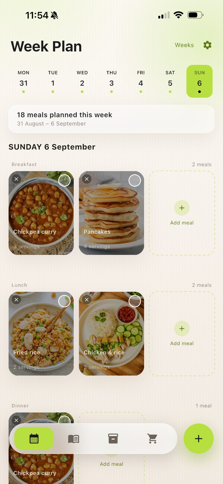 Ulam week plan screen